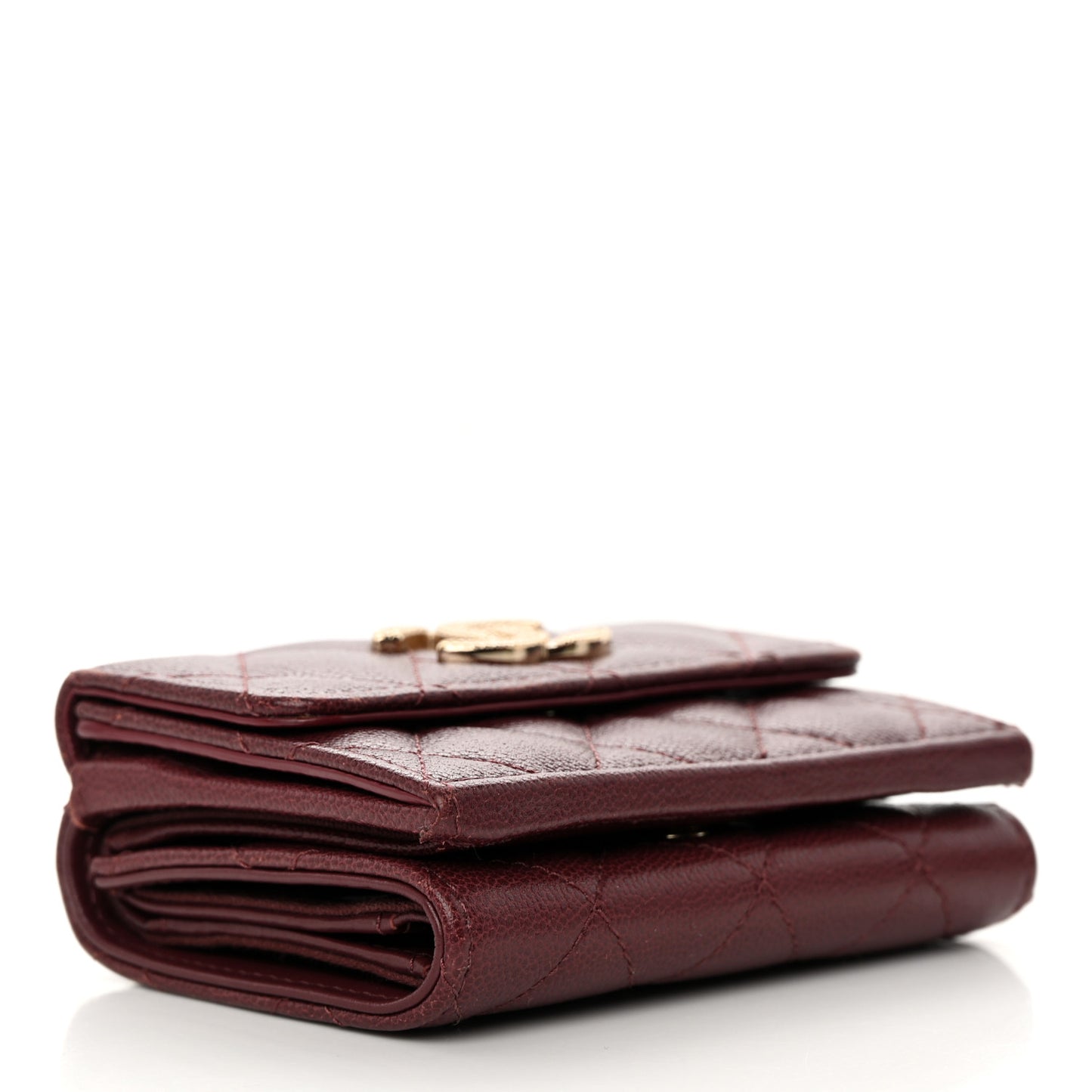 Caviar Quilted Studded CC Double Flap Wallet Burgundy