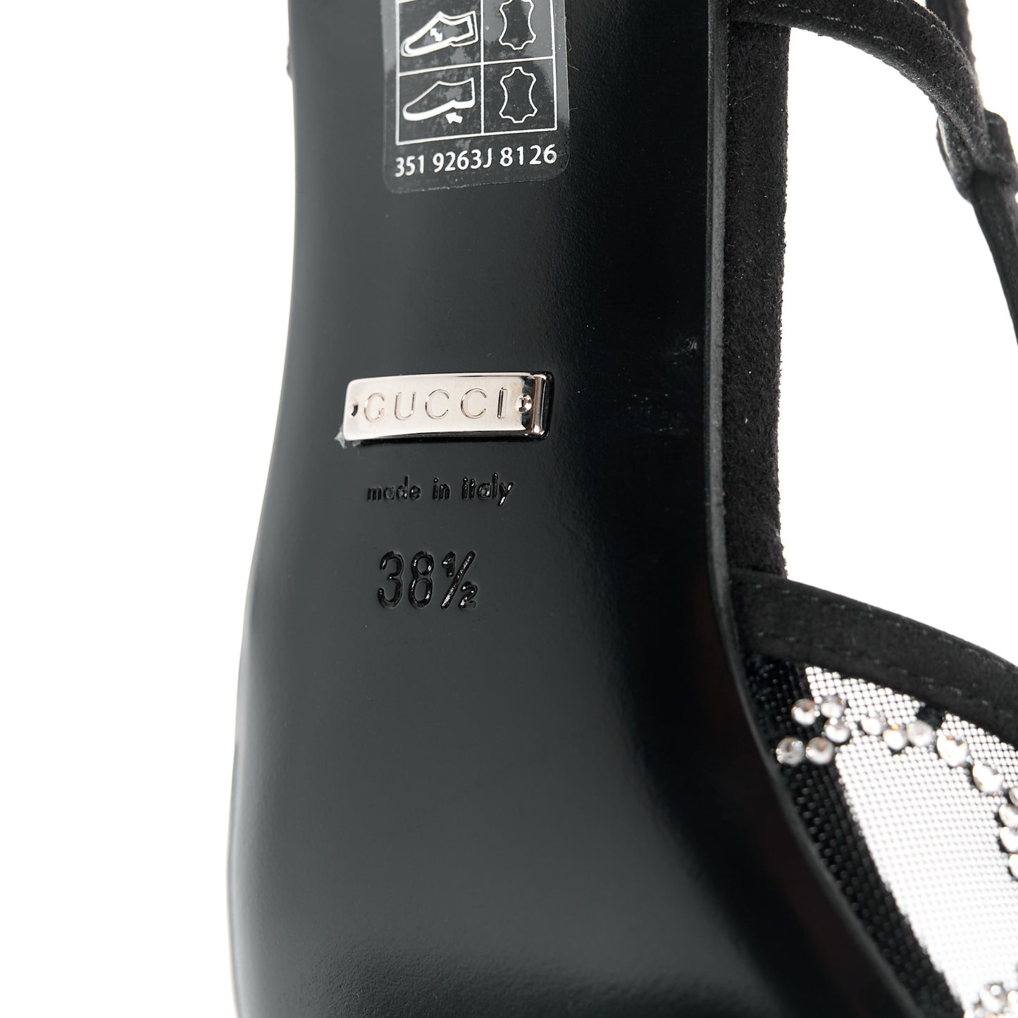 Tela Retino Kid Scamosciato Crystal GG Monogram Square G 35mm Slingback Pumps 38.5 Black