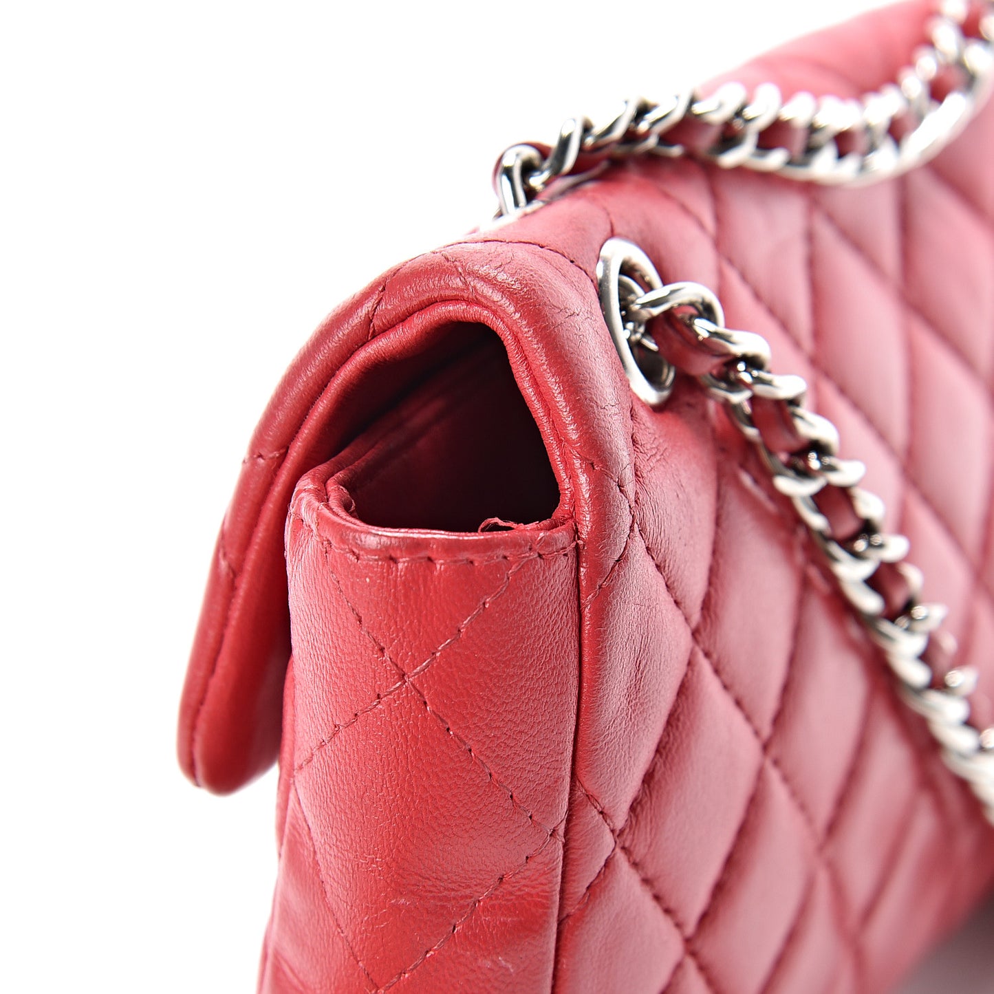 Lambskin Quilted Extra Mini Rectangular Flap Red