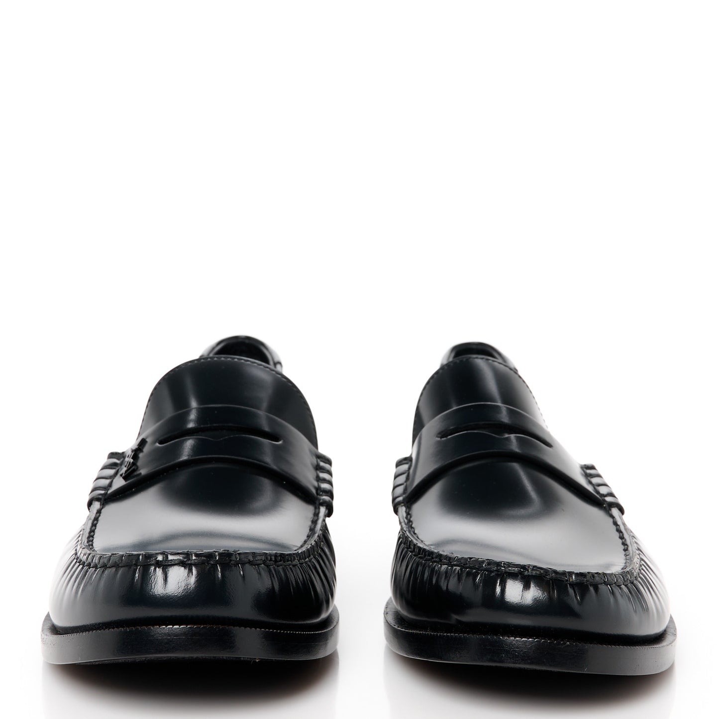 Glazed Calfskin Penny Loafers 46 Black