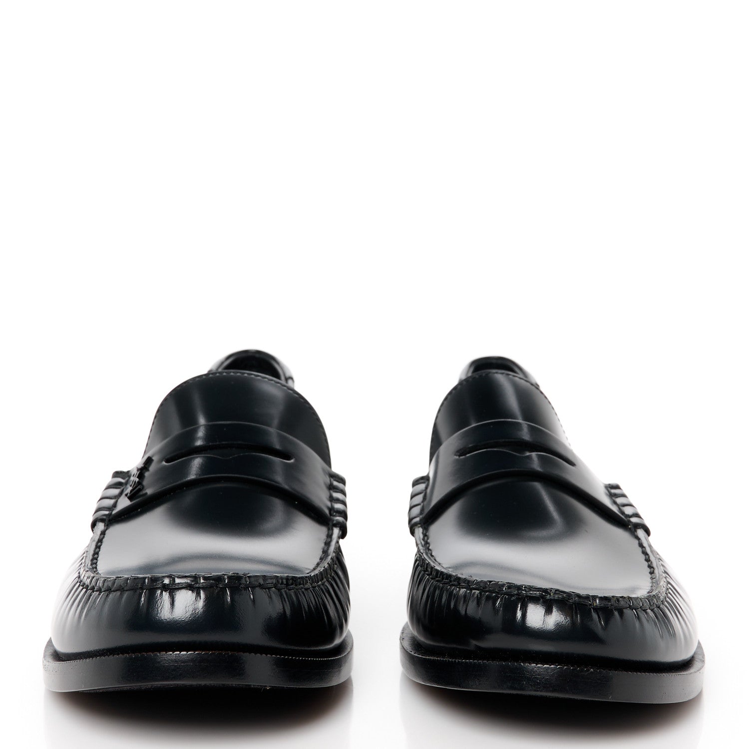 Saint Laurent Glazed Calfskin Penny Loafers 46 Black 2 of 9