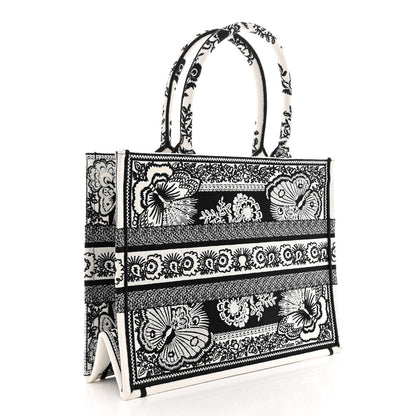 Christian Dior Canvas Butterfly Bandana Embroidered Medium Book Tote Black White 3 of 10