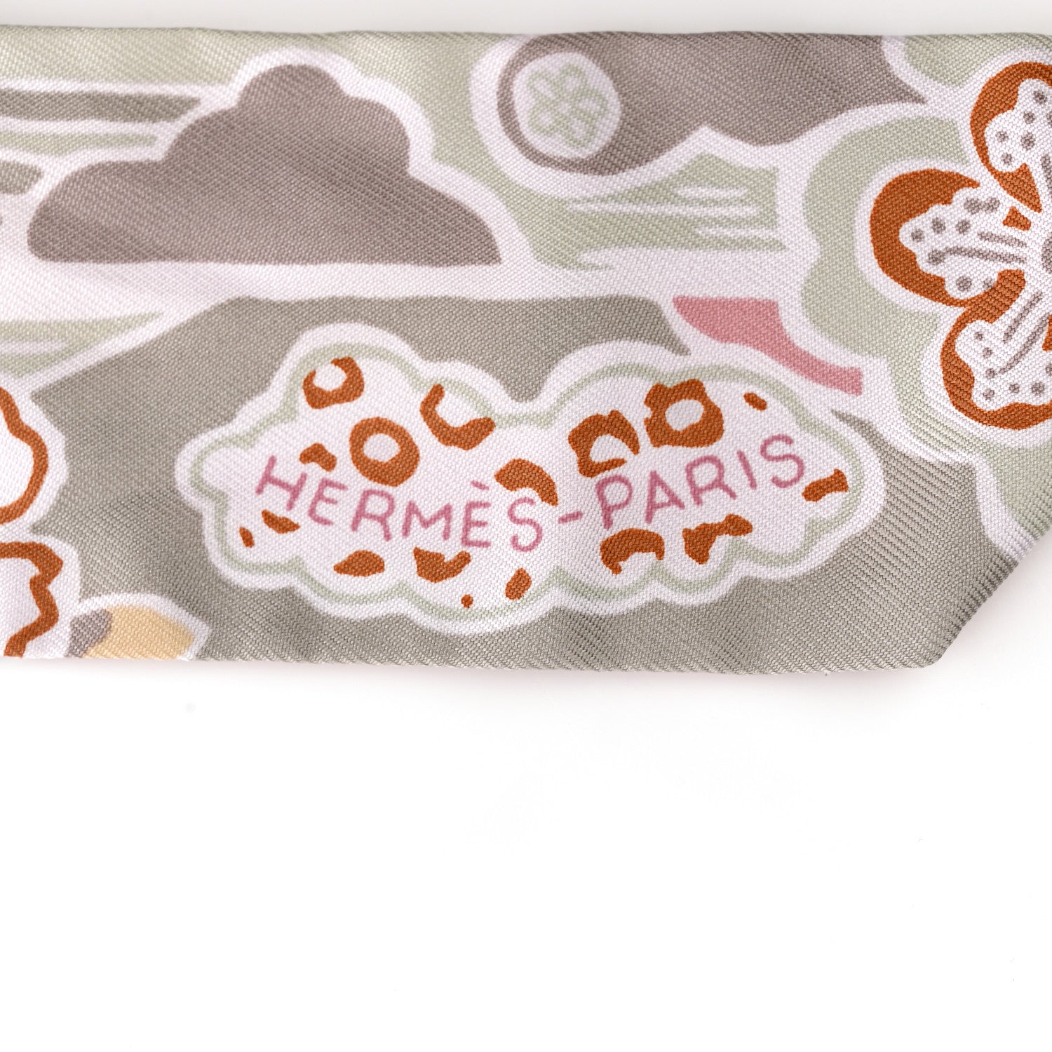 Hermes Silk Bingata Twilly Vieux Rose Vert De Eau 2 of 4