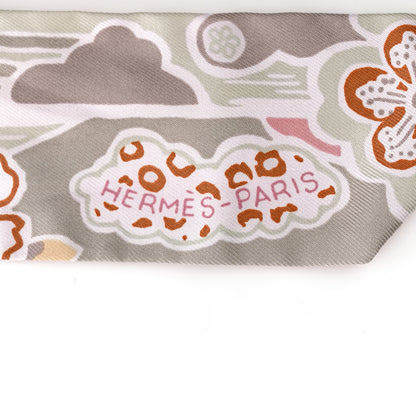 Hermes Silk Bingata Twilly Vieux Rose Vert De Eau 2 of 4