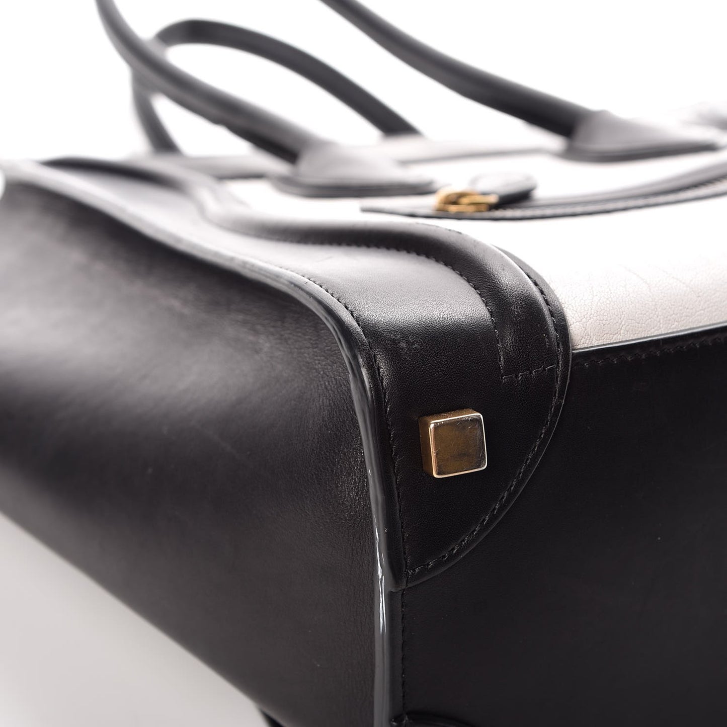 Shrunken Lambskin Micro Bi-Color Luggage Black White