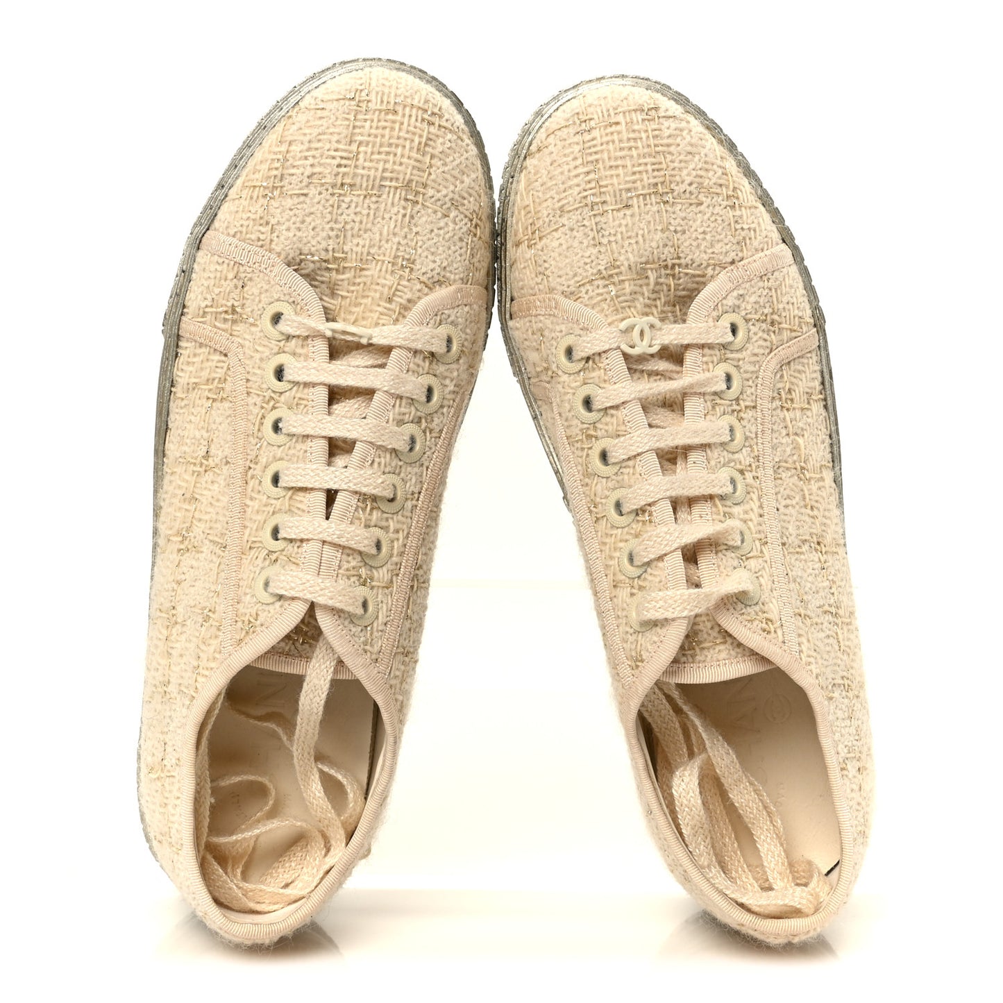 Tweed Lace Up Sneakers 39 Gold Ecru