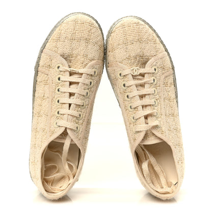 Chanel Tweed Lace Up Sneakers 39 Gold Ecru 2 of 8