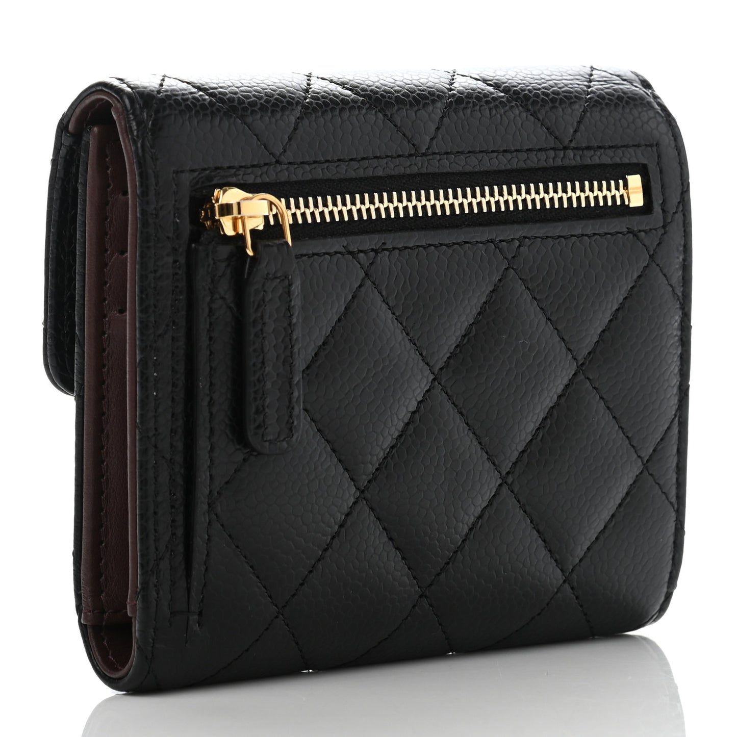 Caviar Quilted Compact Flap Wallet Black