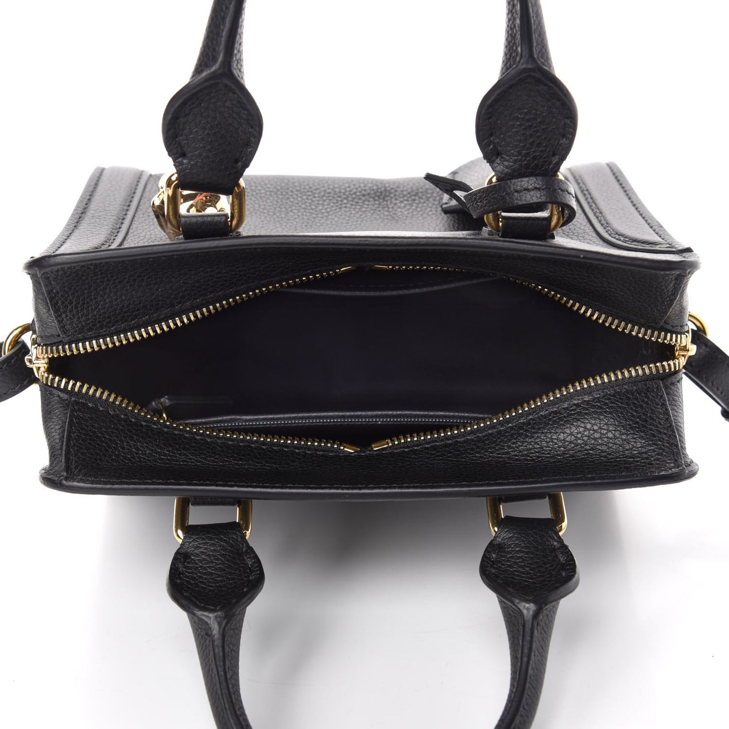 Pebbled Calfskin Mini Skull Padlock Zip Around Tote Black