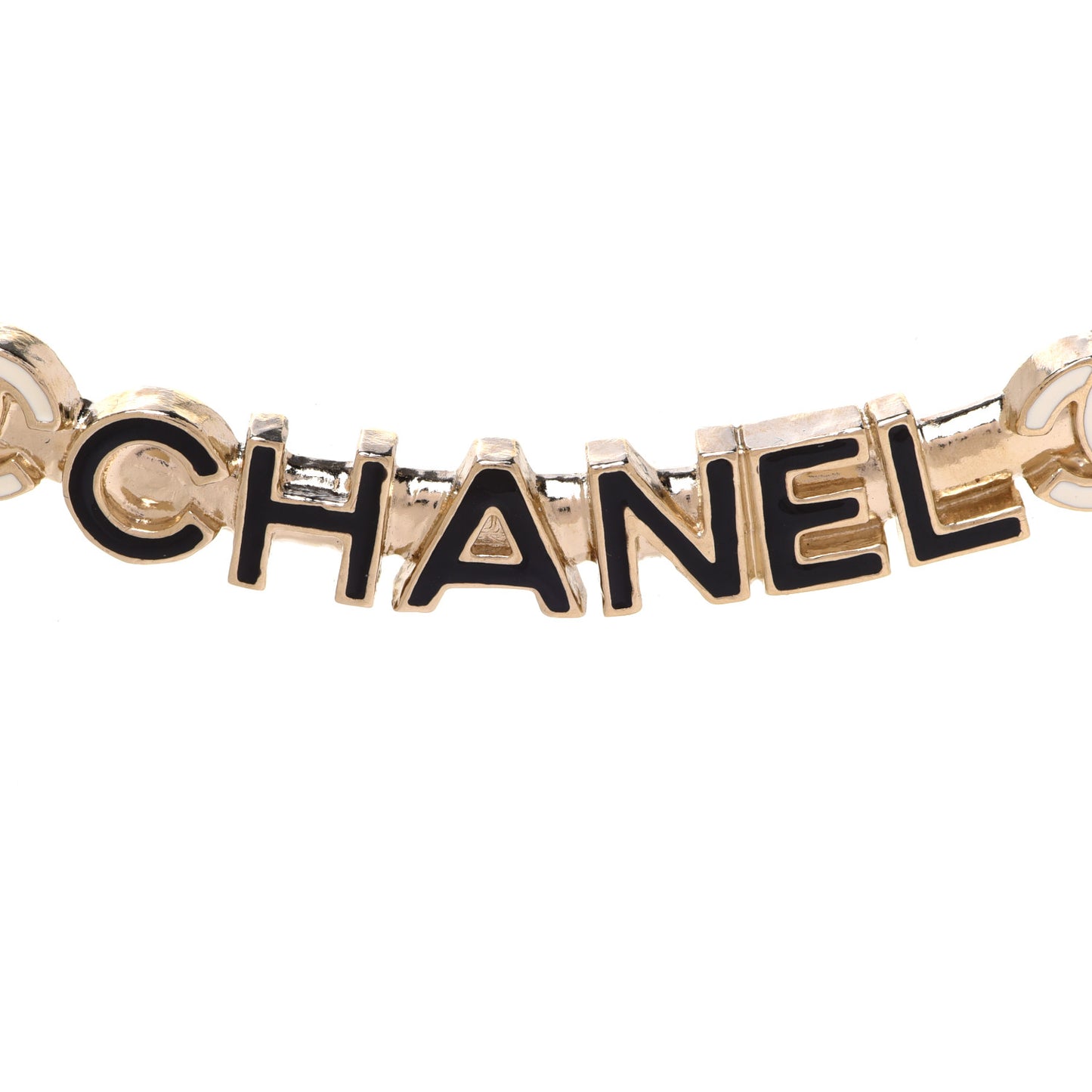 Enamel Metal Logo Choker Necklace Gold White Black