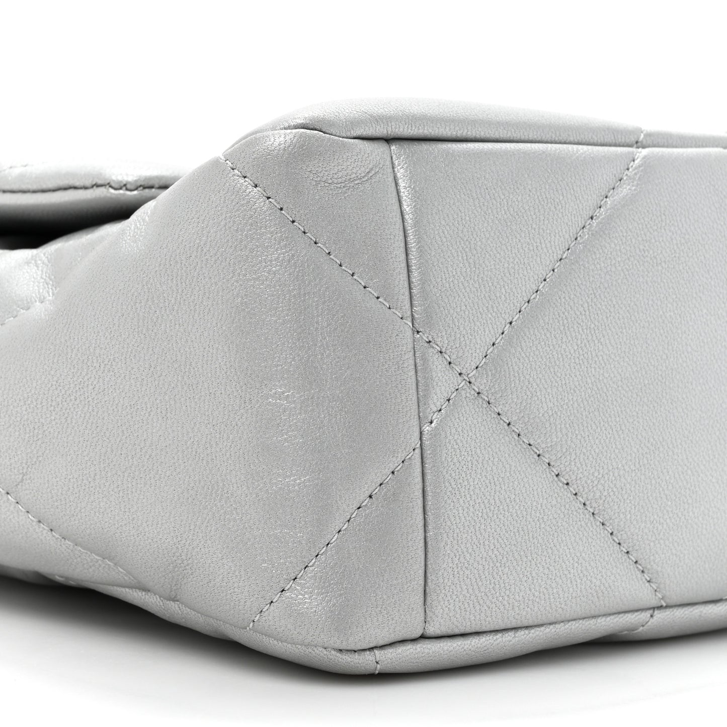 Metallic Goatskin Quilted Large Chanel 19 Flap Silver