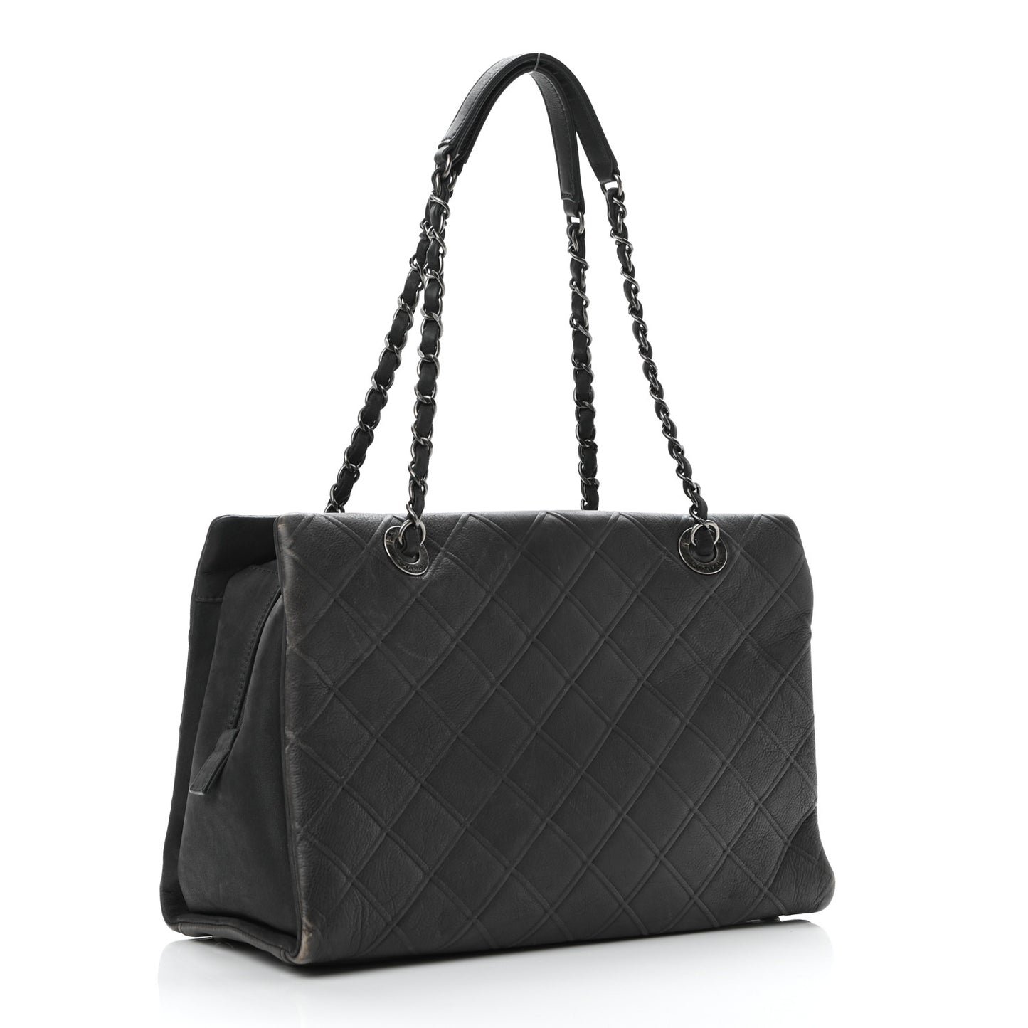 Calfskin Diamond Embossed Large CC Zip Shopping Tote Grey