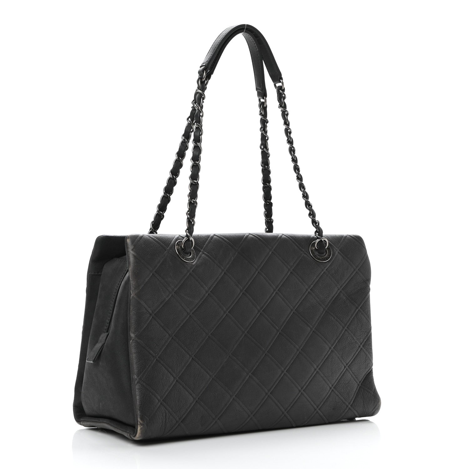 Chanel Calfskin Diamond Embossed Large CC Zip Shopping Tote Grey 3 of 14