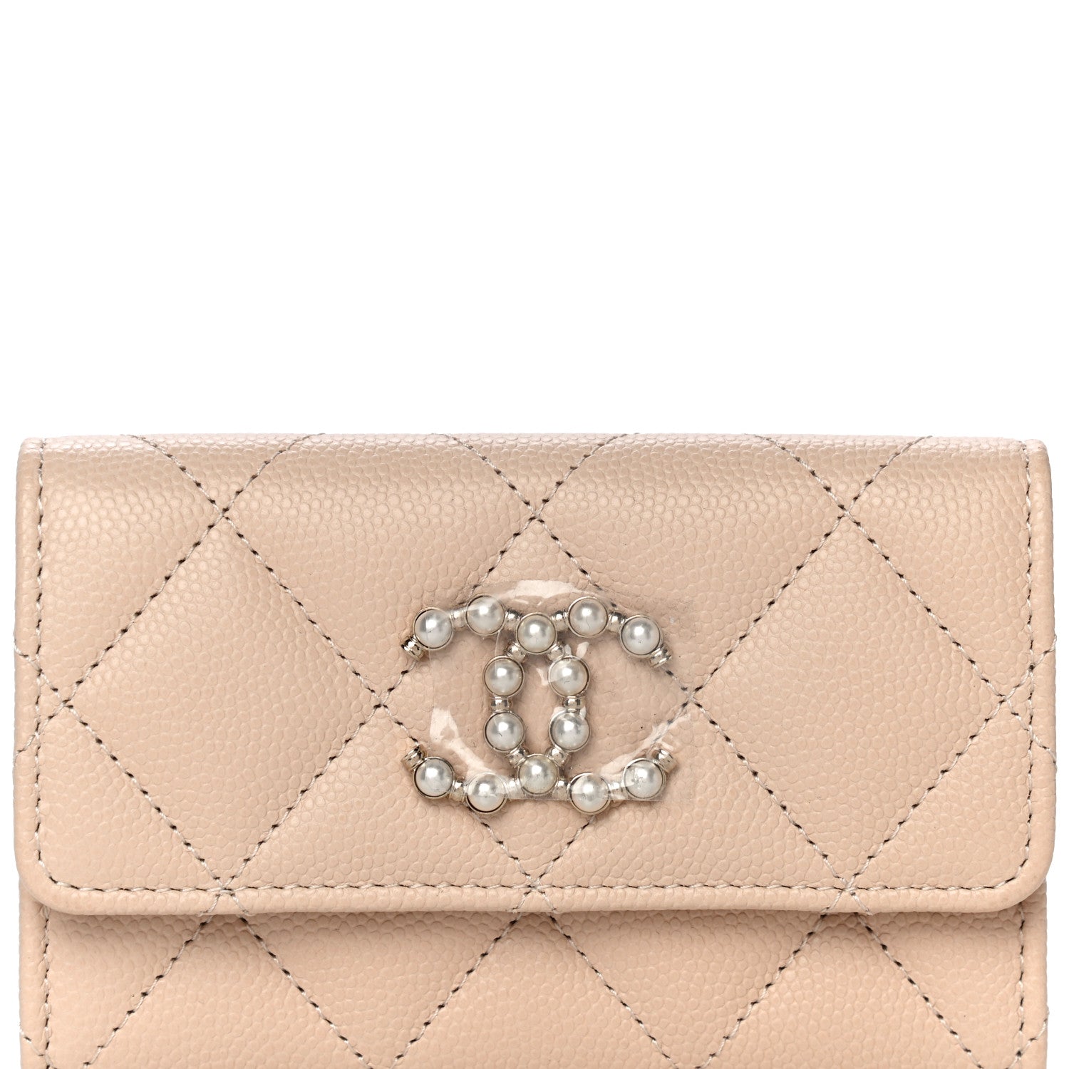 Chanel Caviar Pearl Quilted Coco Candy Flap Card Holder Beige 9 of 12