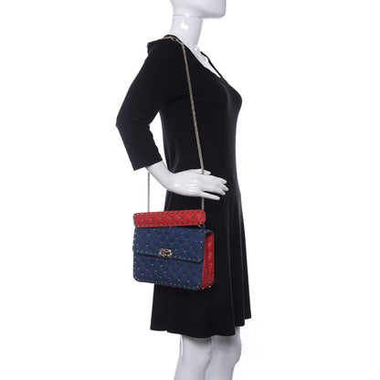 Valentino Garavani Denim Nappa Medium Rockstud Spike Shoulder Bag Denim Rouge 2 of 9