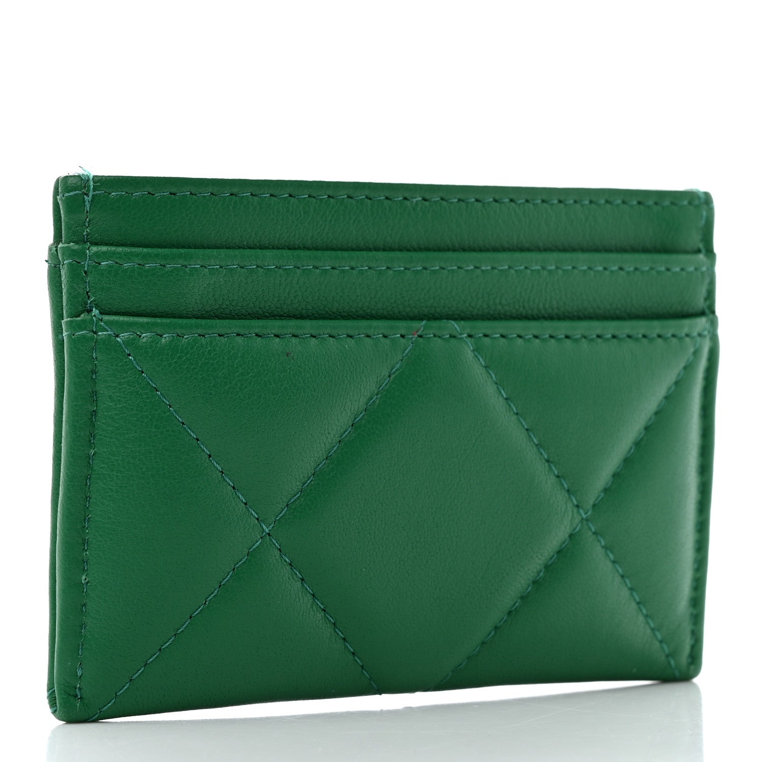 Chanel Lambskin Quilted Chanel 19 Card Holder Green 3 of 11