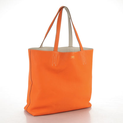 Hermes Taurillon Clemence Double Sens 45 Reversible Tote Orange Gris Perle 3 of 7