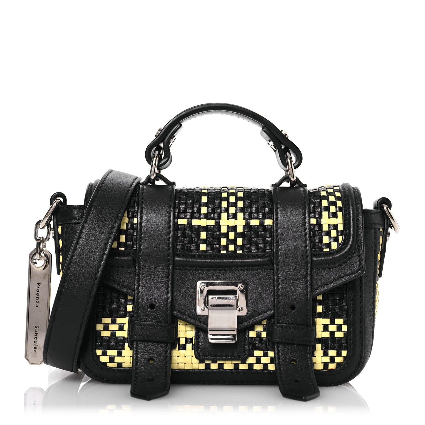 Lambskin Woven Plaid Micro PS1 Satchel Black Butter Toast