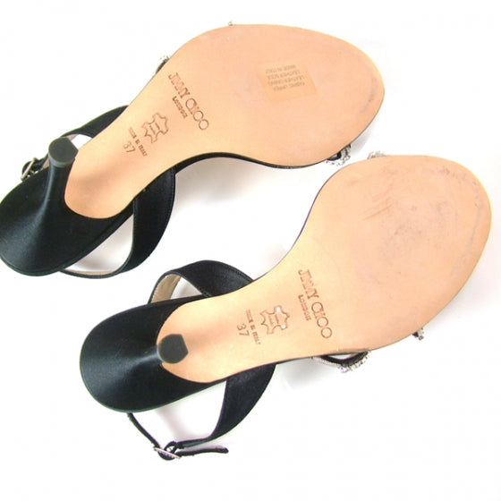 Satin Rhinestone Slingback Heels 37 Black