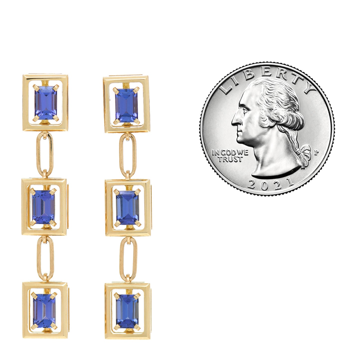 18K Yellow Gold Tanzanite Jewel Box Drop Earrings