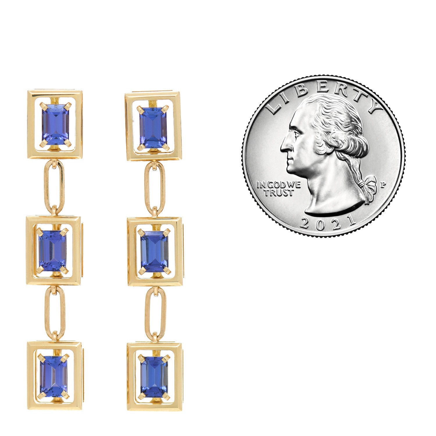 Tiffany 18K Yellow Gold Tanzanite Jewel Box Drop Earrings 2 of 5