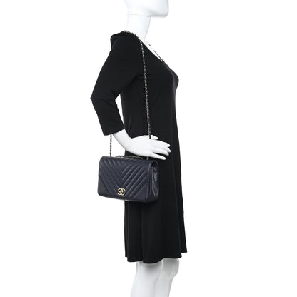 Chanel Calfskin Chevron Quilted Small Statement Flap Navy 2 of 15