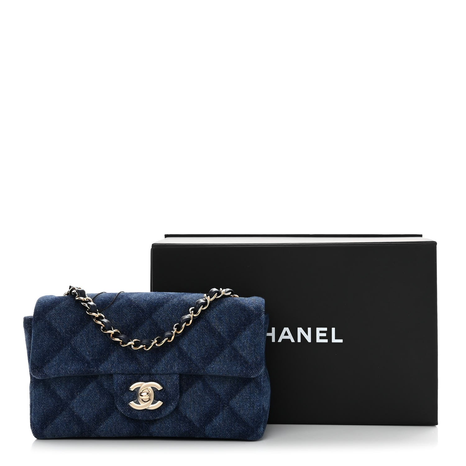 Chanel Printed Denim Quilted Mini Rectangular Flap Dark Blue 11 of 11