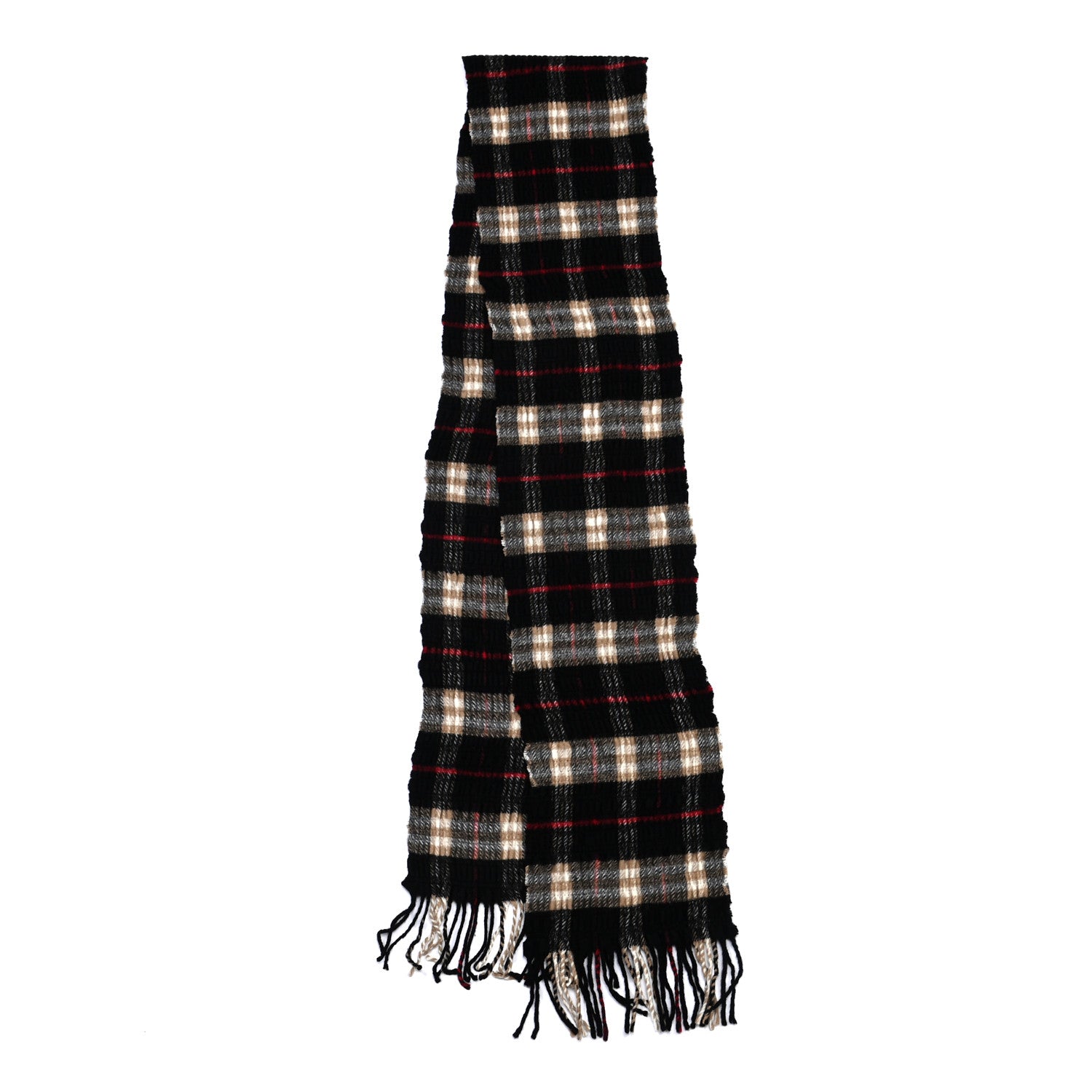 Burberry Merino Wool Cashmere Fringe Scarf Black 4 of 8
