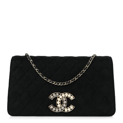 Chanel Suede Quilted Crystal Pearl CC Flap Black 1 of 9