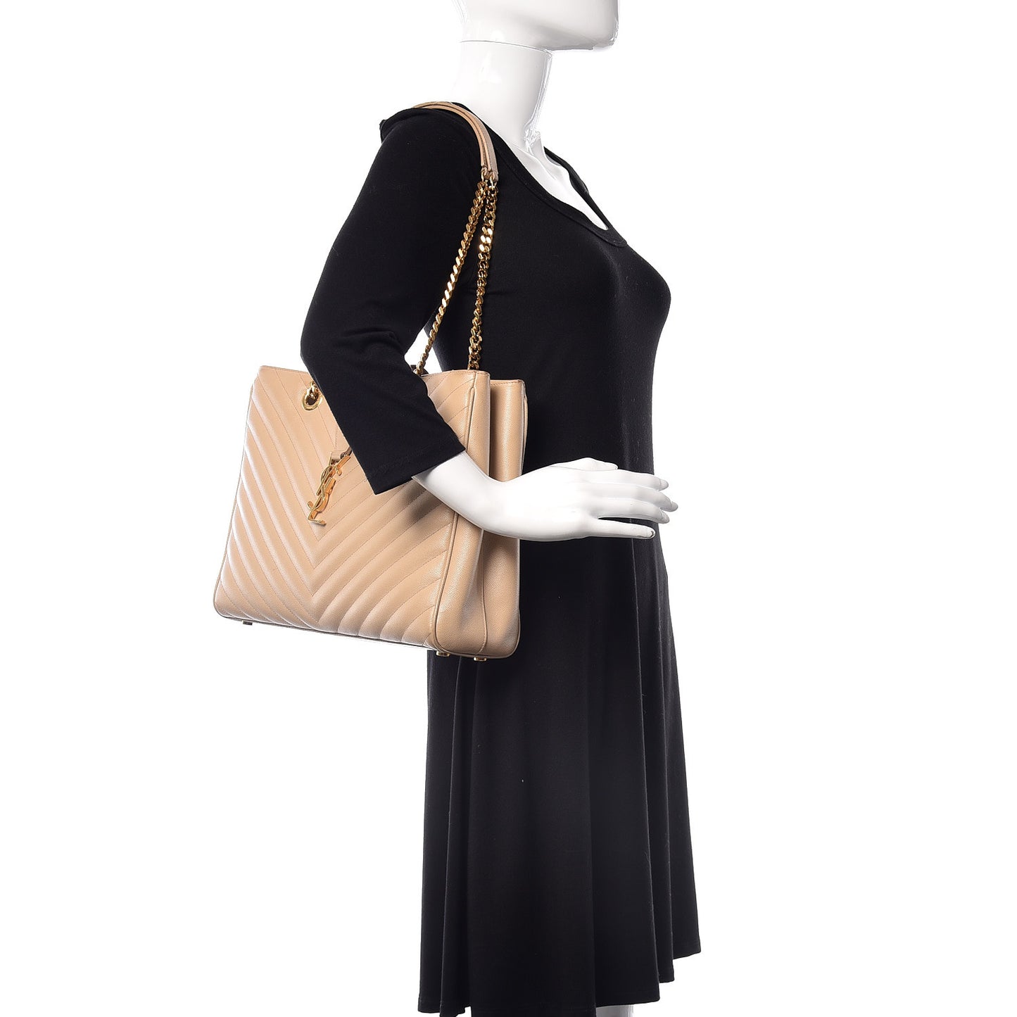 Grain De Poudre Matelasse Chevron Monogram Shopping Bag Nude Powder