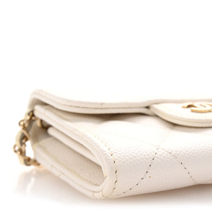 Chanel Caviar Quilted Flap Card Holder On Chain White 10 of 15