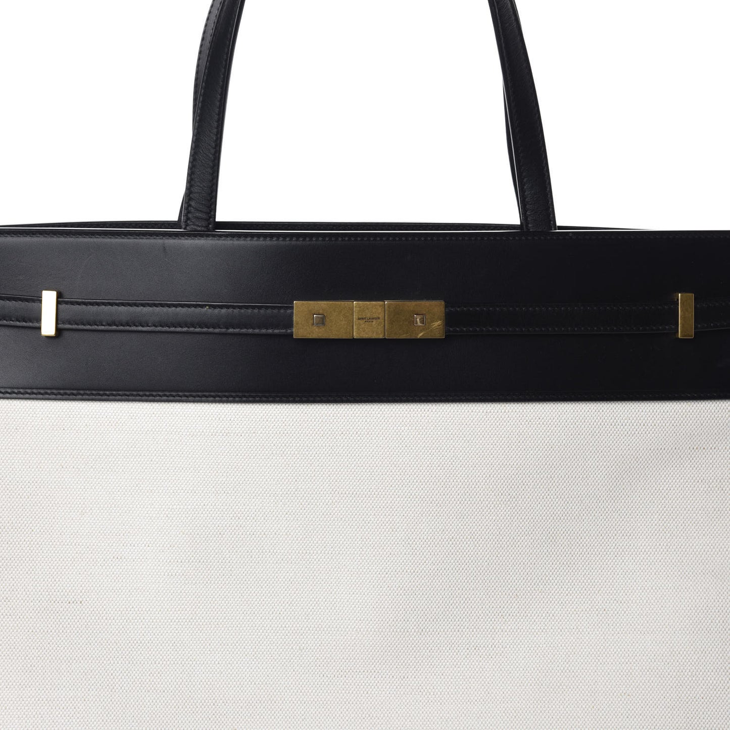 Canvas Calfskin Medium Manhattan Shopper Tote Natural Black