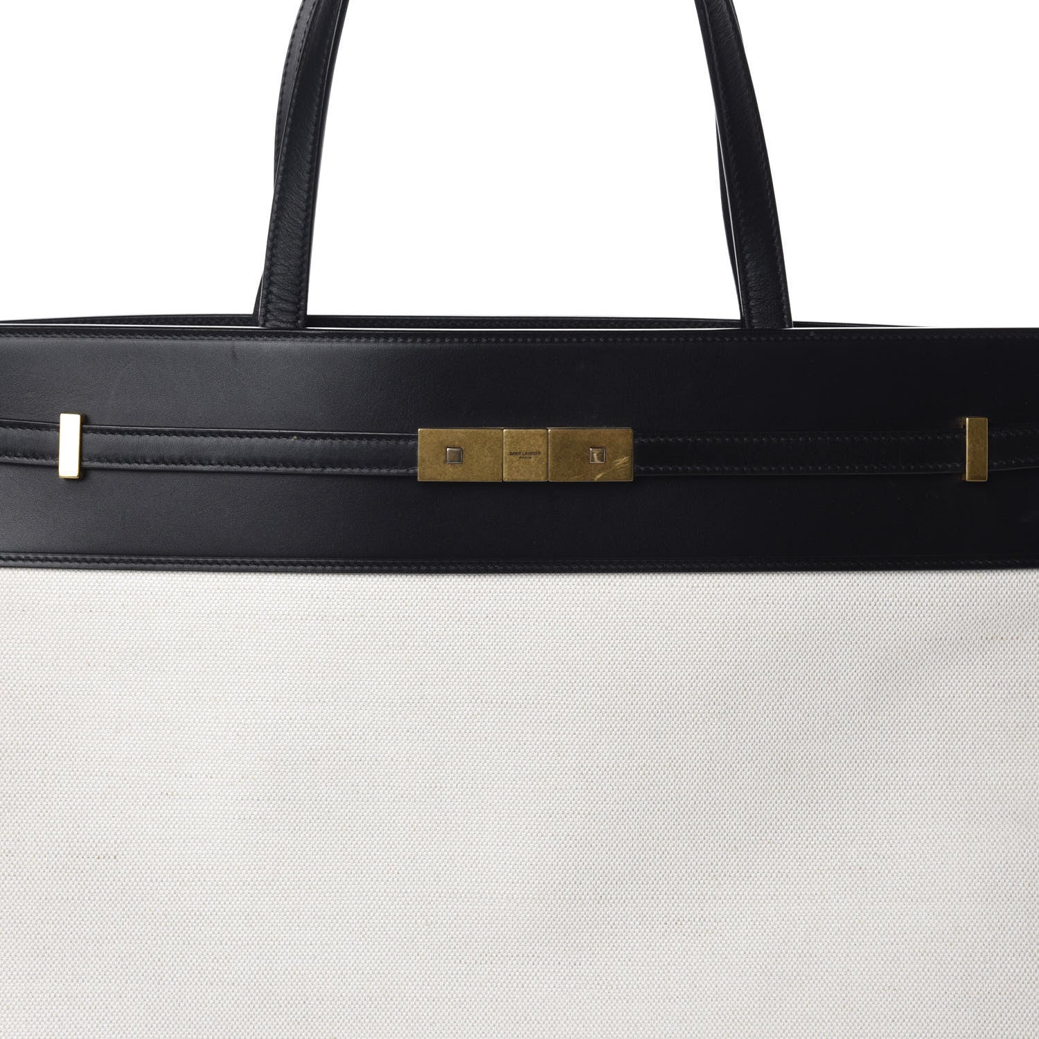 Saint Laurent Canvas Calfskin Medium Manhattan Shopper Tote Natural Black 7 of 9