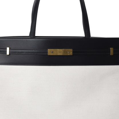 Saint Laurent Canvas Calfskin Medium Manhattan Shopper Tote Natural Black 7 of 9