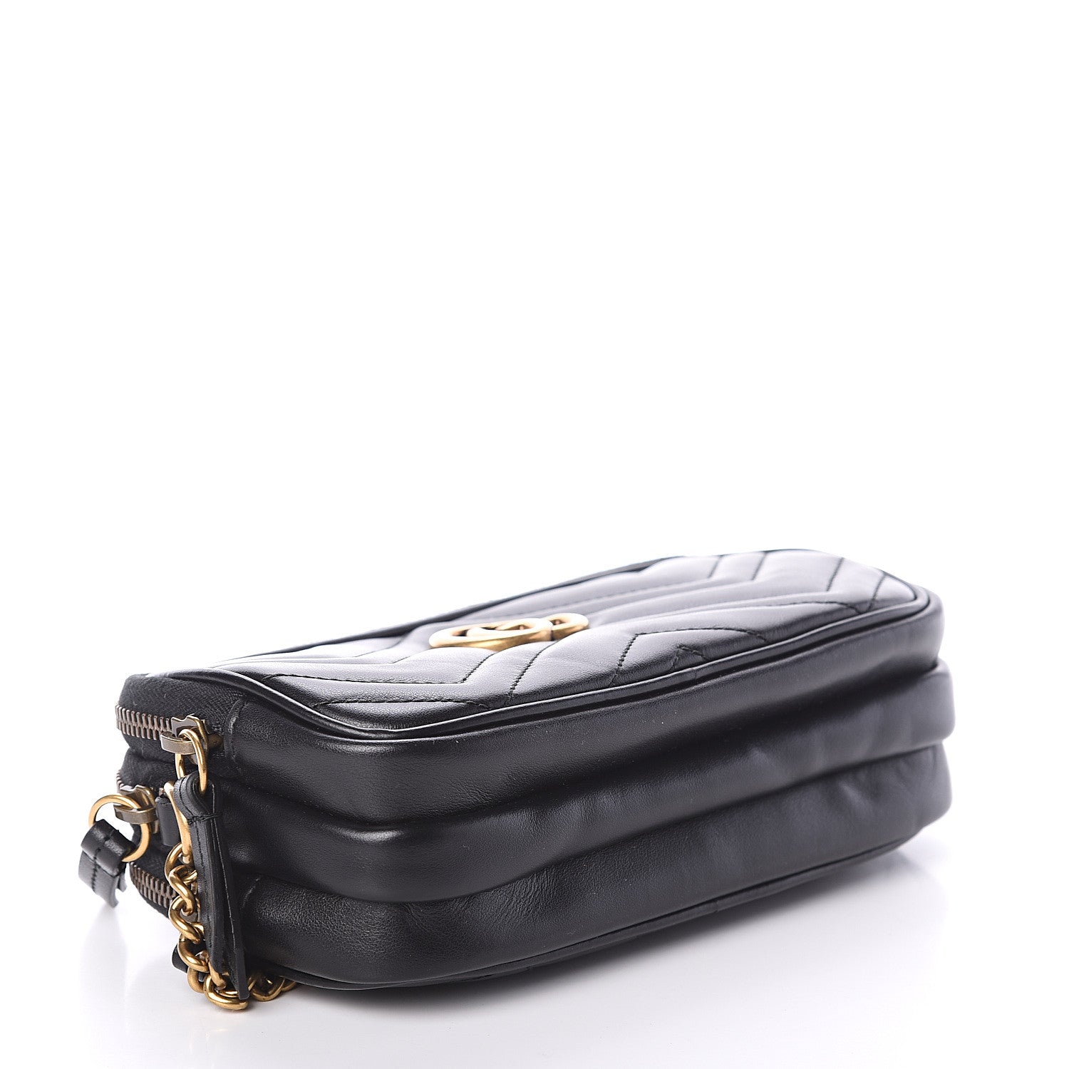 Gucci Calfskin Matelasse Mini GG Marmont Chain Crossbody Bag Black 3 of 8