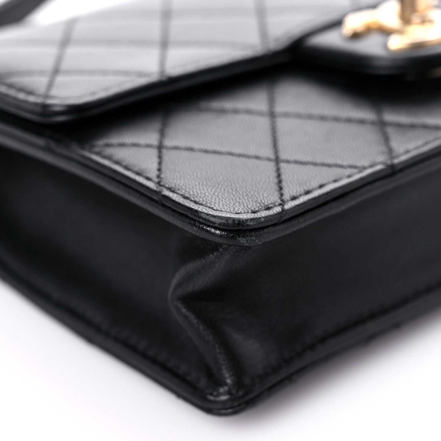 Chanel Goatskin Quilted Logo Small Chic Flap Black 7 of 18