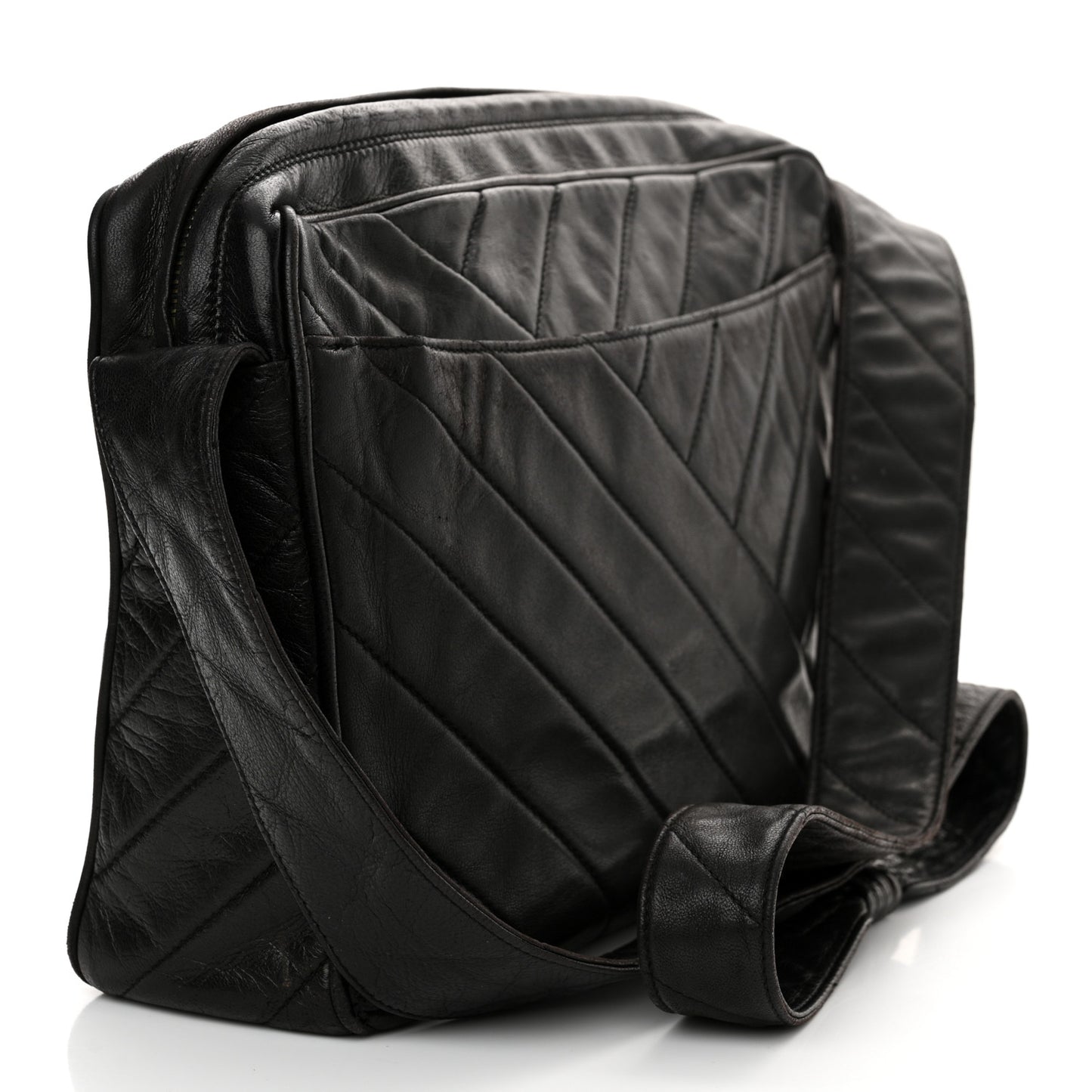 Lambskin Chevron Quilted Tassel Camera Case Black