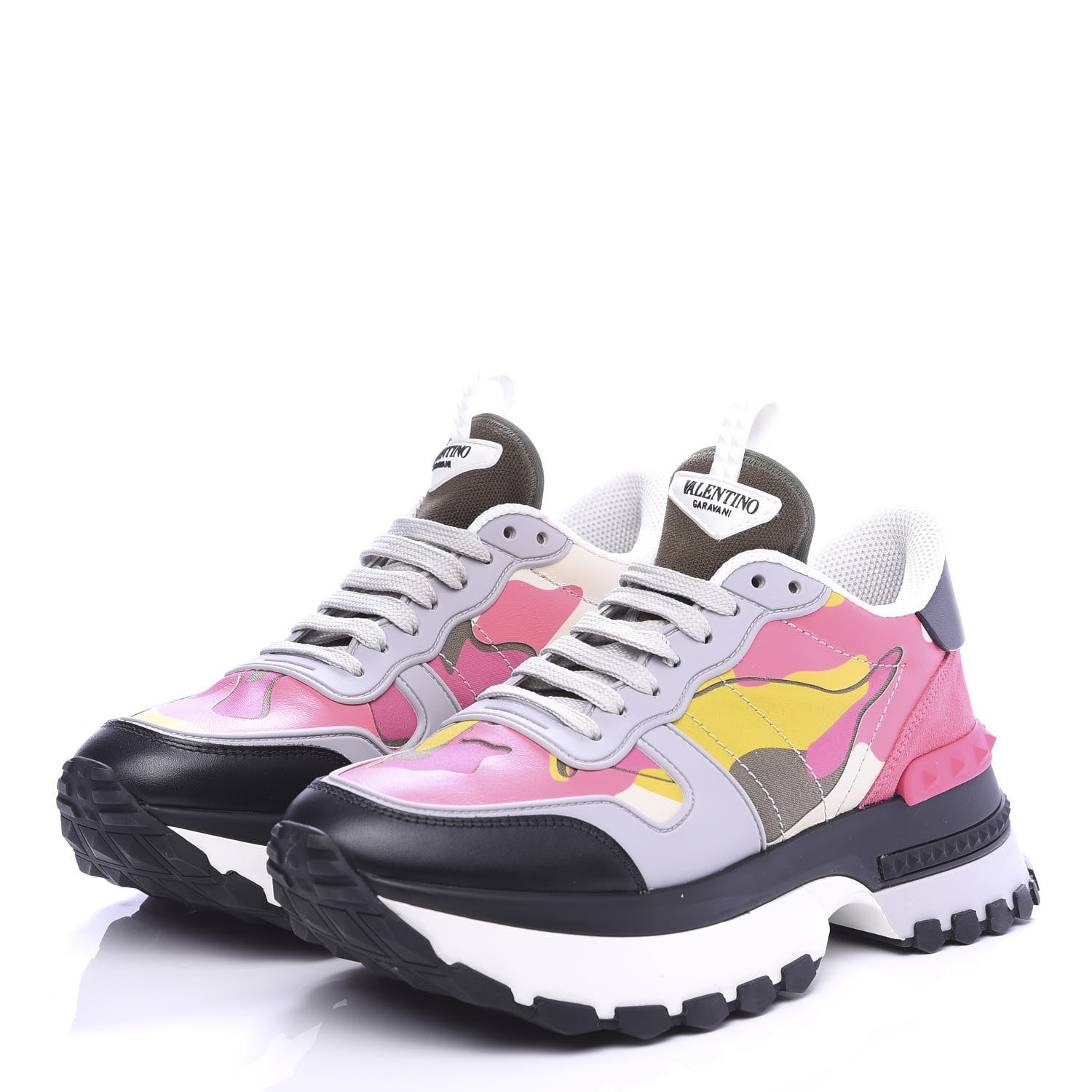Valentino Garavani Calfskin Suede Camouflage Womens Rock Runner Platform Sneakers 39 Black Multicolor 3 of 9