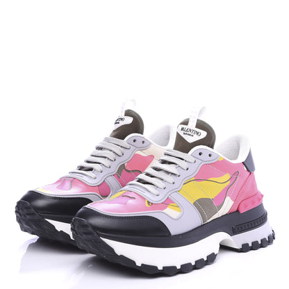 Valentino Garavani Calfskin Suede Camouflage Womens Rock Runner Platform Sneakers 39 Black Multicolor 3 of 9