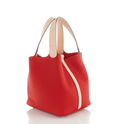 Hermes Taurillon Clemence Swift Picotin Lock 22 MM Rouge Tomate Rose Eglantine 3 of 7