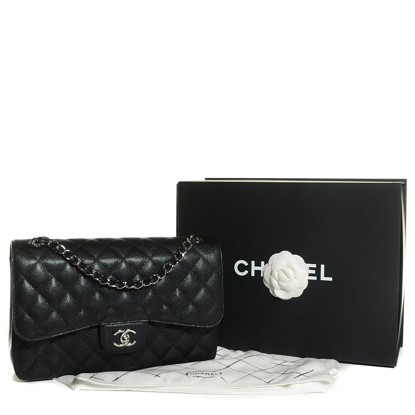Caviar Quilted Jumbo Double Flap Black