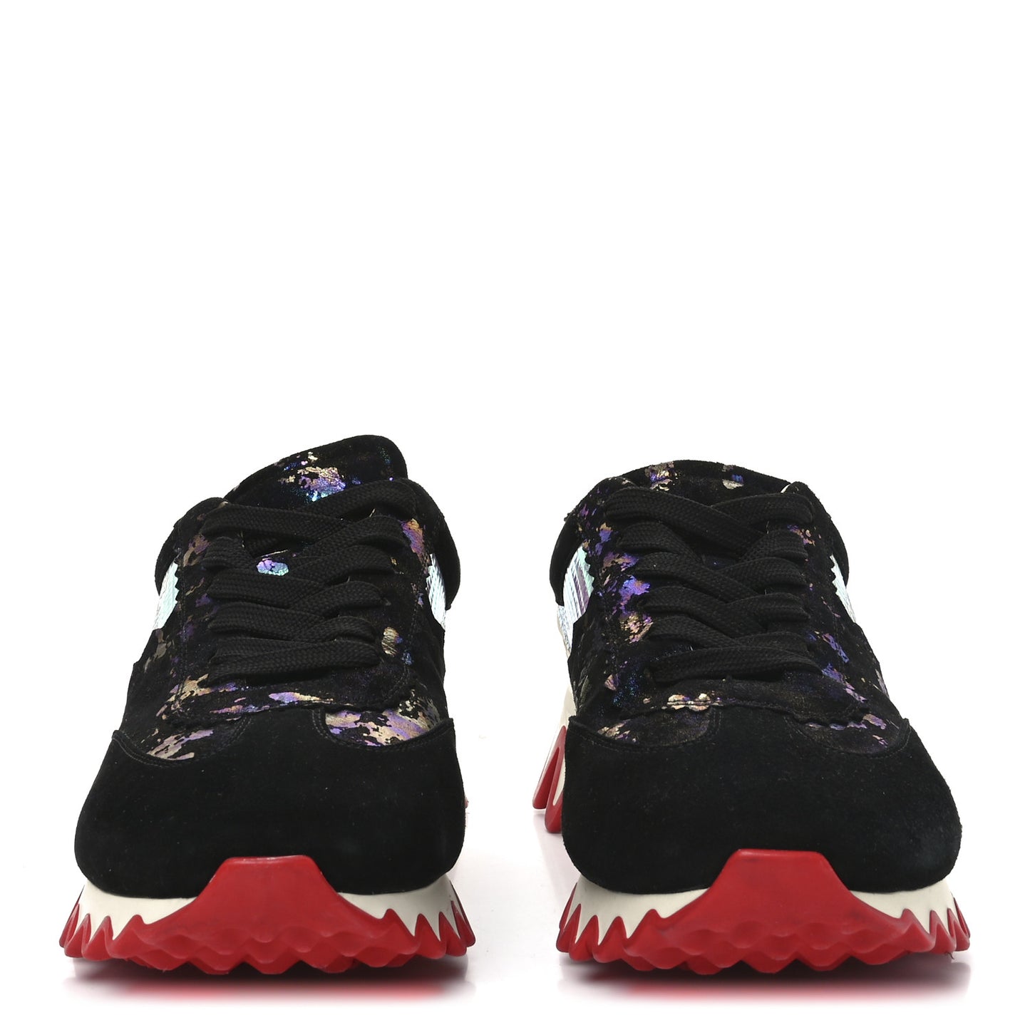 Suede Mesh Calfskin Loubishark Sneakers 40 Black Multicolor