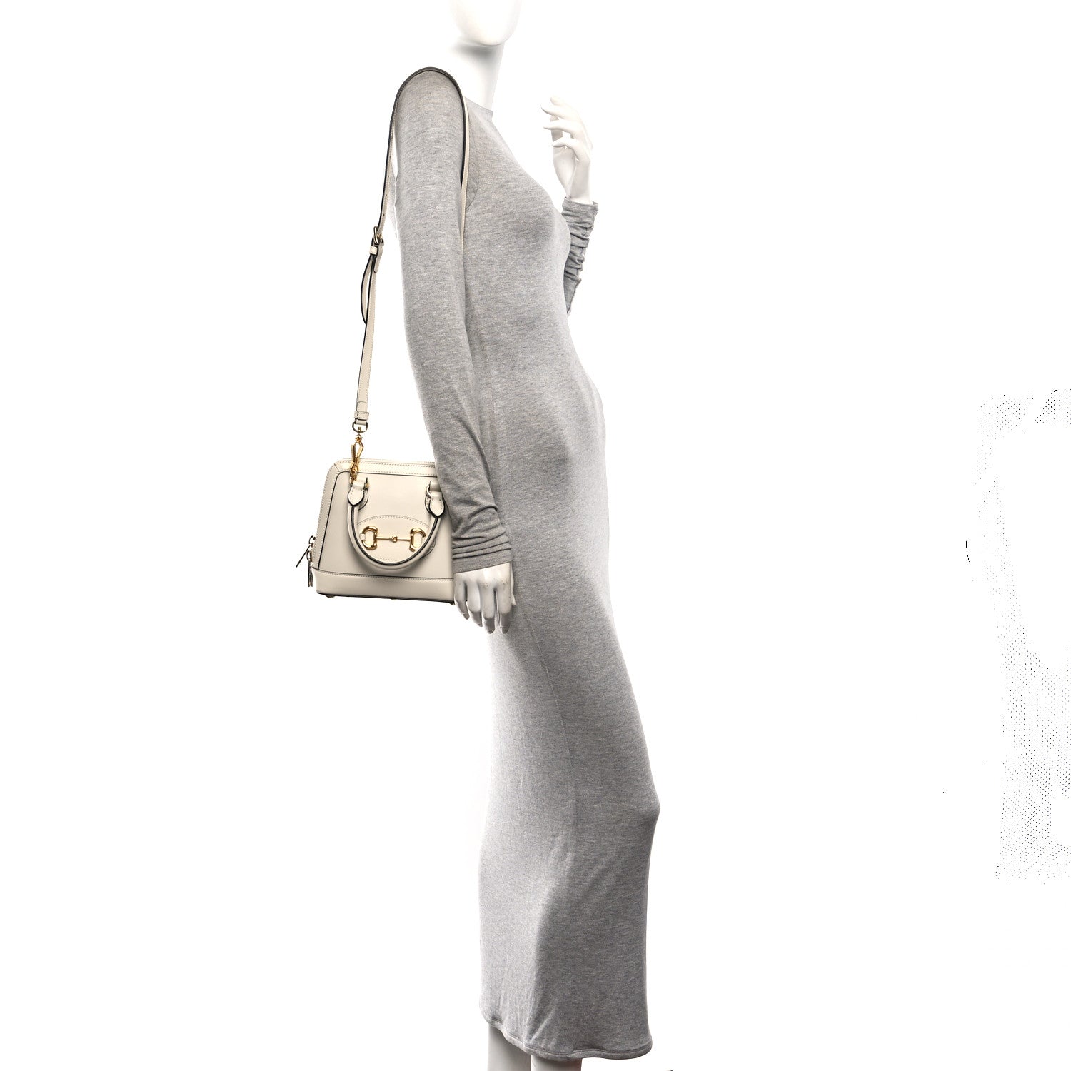 Gucci Boarded Plutone Calfskin Mini Horsebit 1955 Top Handle Bag Mystic White 2 of 10