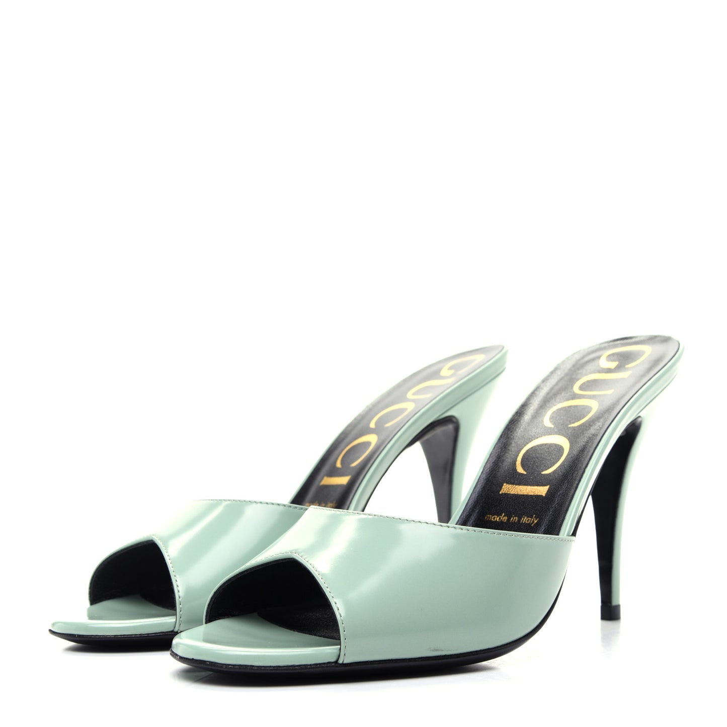 Polished Calfskin Scarlet Mid Heel Slide Sandals 39 Aqua Green
