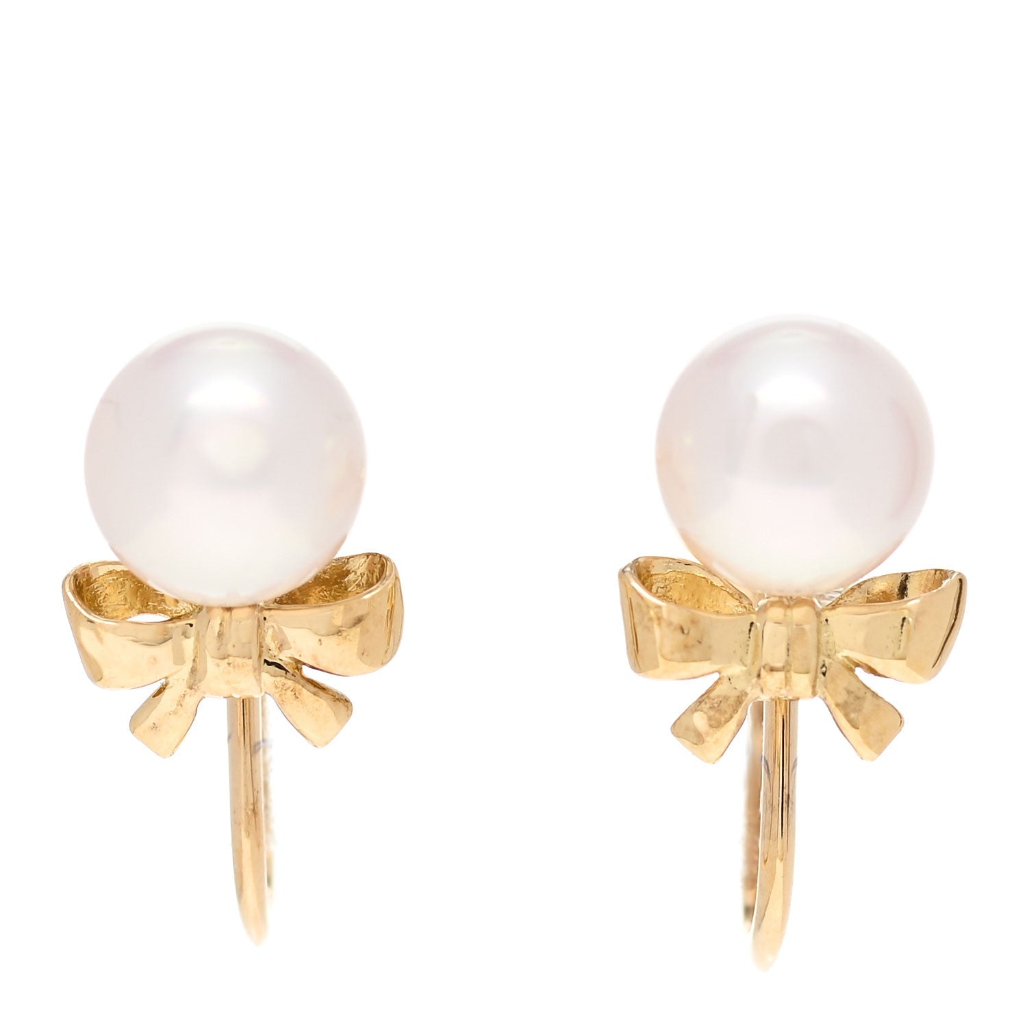 Mikimoto 18K Yellow Gold Akoya Pearl 6-6.5mm Ribbon Screw-Back Earrings 1 of 4