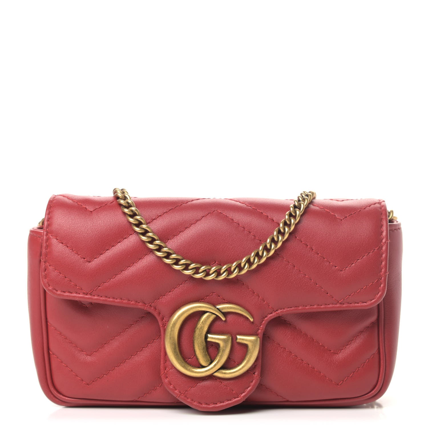 Gucci Calfskin Matelasse Super Mini GG Marmont Shoulder Bag Hibiscus Red 1 of 5