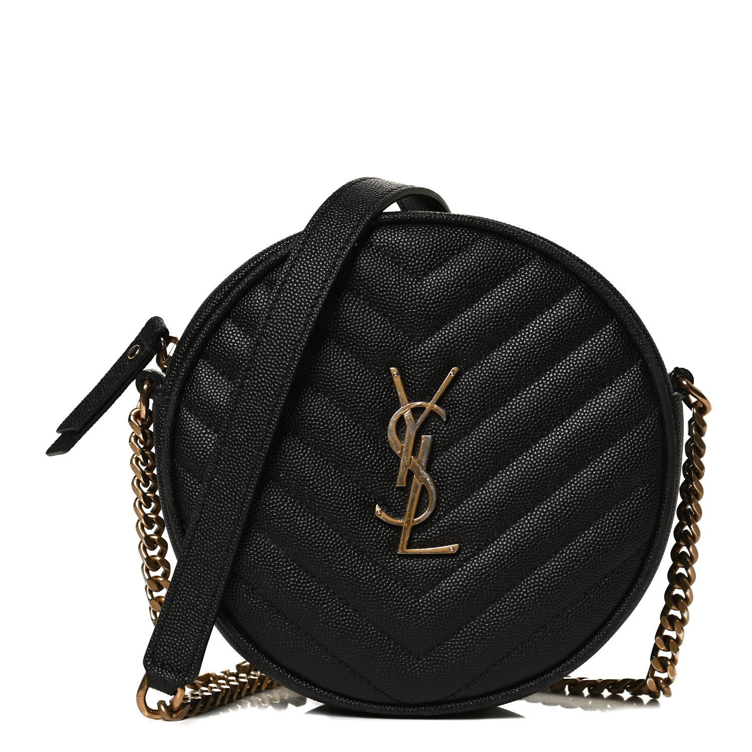 Saint Laurent Grain De Poudre Matelasse Chevron Quilted Round Vinyle Camera Bag Black 1 of 12