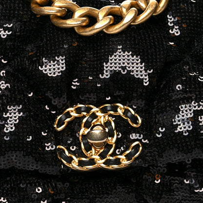 Chanel Sequin Quilted Medium Chanel 19 Flap Black 8 of 11