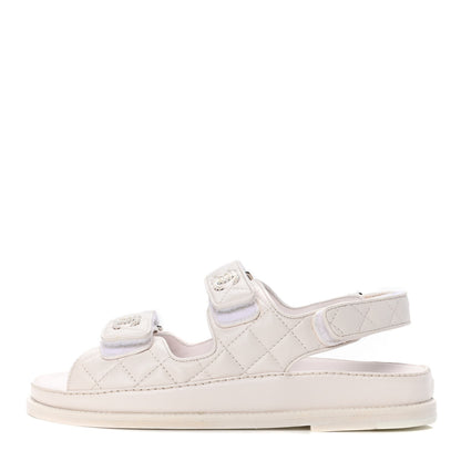 Chanel Grained Calfskin Velcro Dad Sandals 38 White 1 of 4