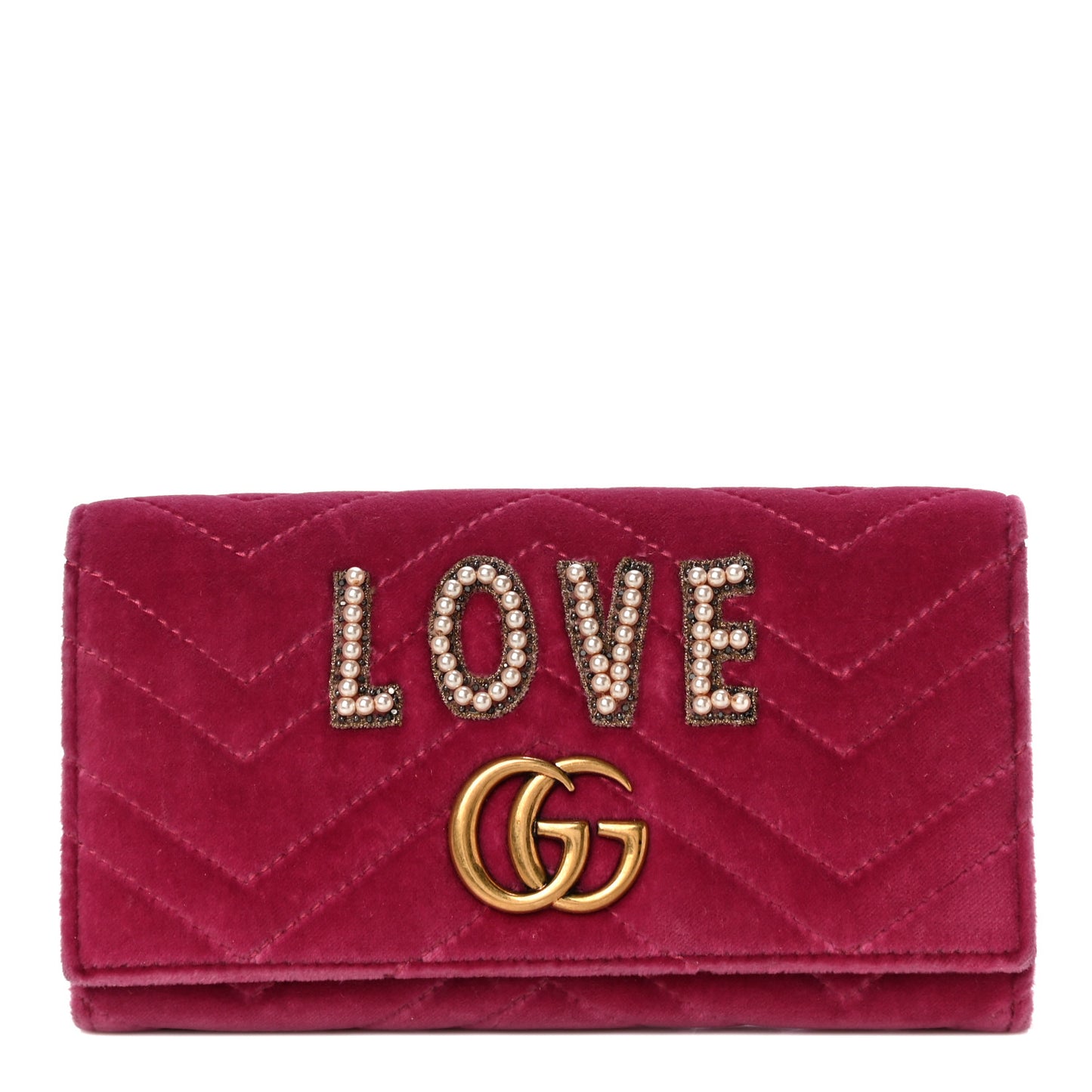 Velvet Matelasse Pearl Love Embroidered GG Marmont Wallet Light Raspberry Rose